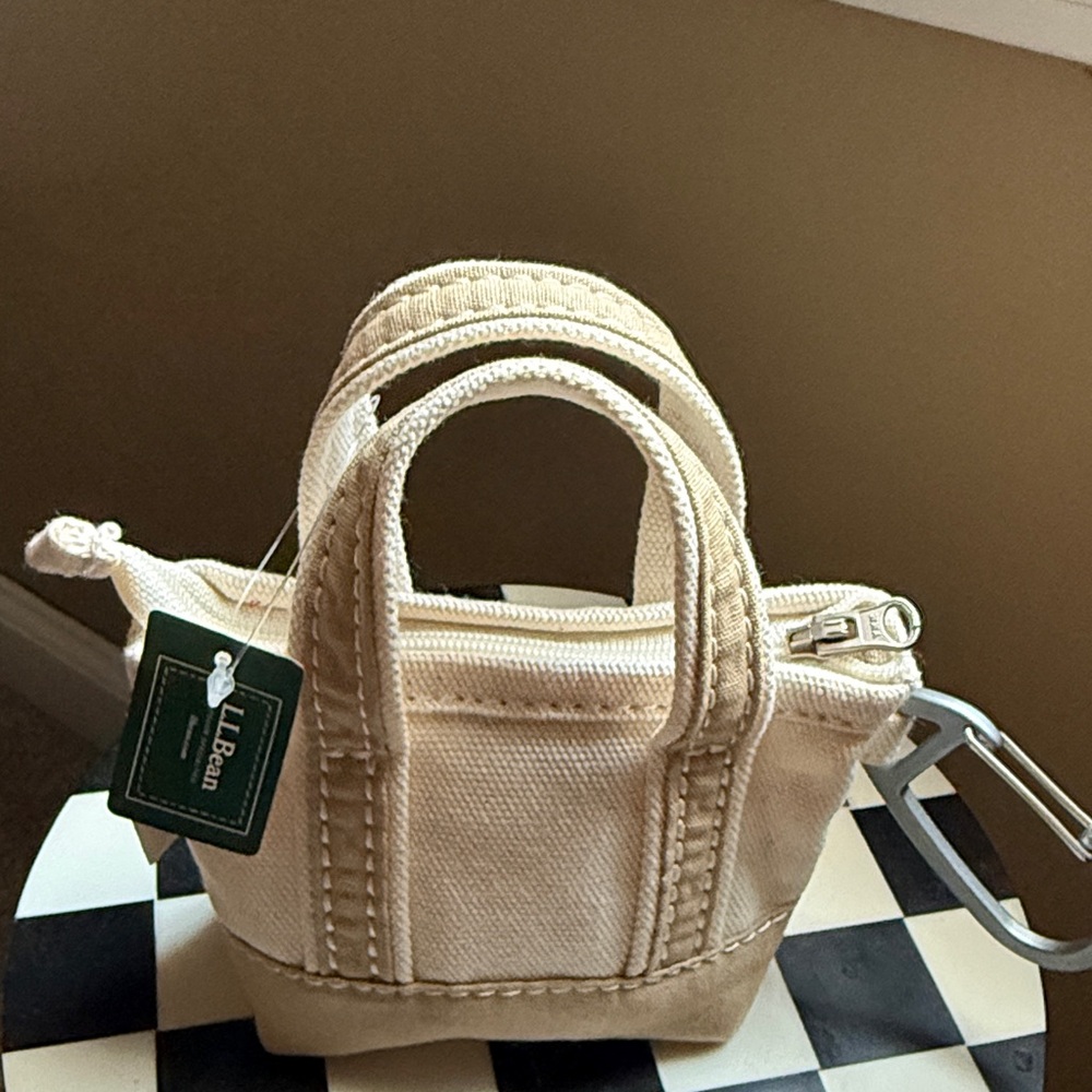 L.L. Bean Mini Canvas Tote in Beige Cream bag charm keychain - Picture 4 of 9